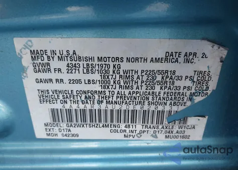 2013 Mitsubishi Outlander Sport Es из США, поврежденный, VIN 4A4AR3AU2DE020331